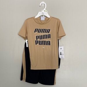 PUMA Shorts Set Boys Size 4 Outfit Neutral Tan/Black NWT